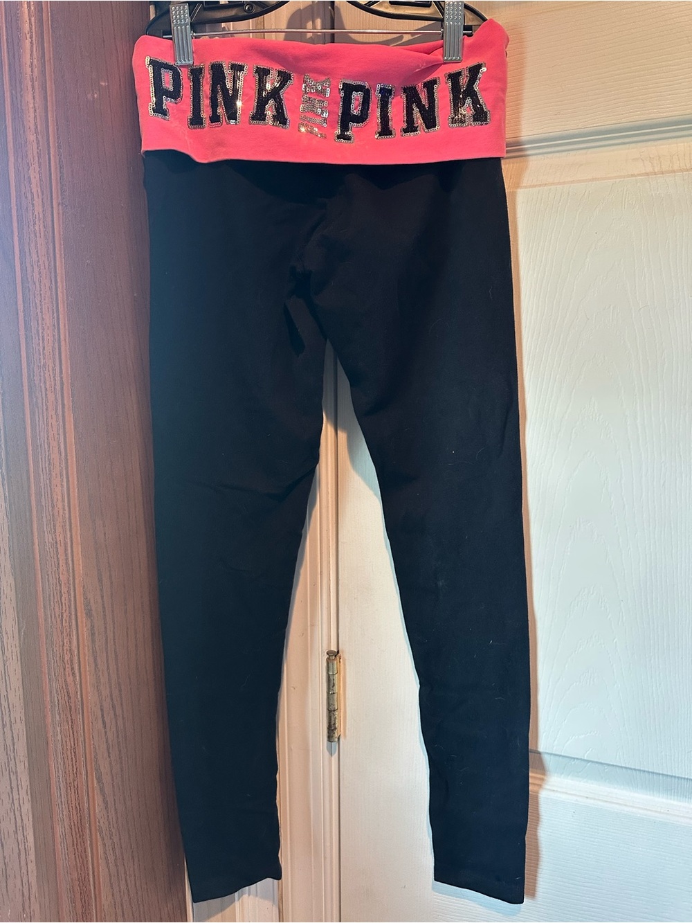 PINK Victoria's Secret Y2K Fold-Over Waist Black Leggings